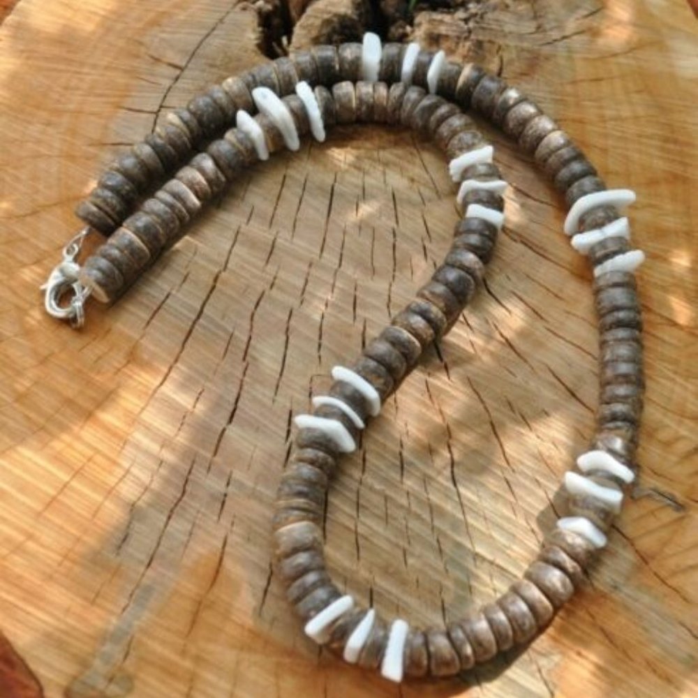 Hawaiian Brown Coco and White Chip Surfer Necklace